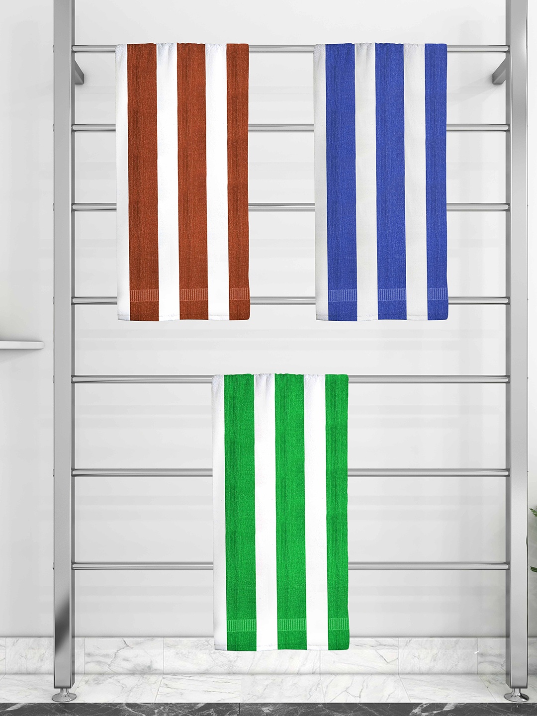 

Athom Trendz Set Of 3 Striped 210 GSM Pure Cotton Bath Towels, White