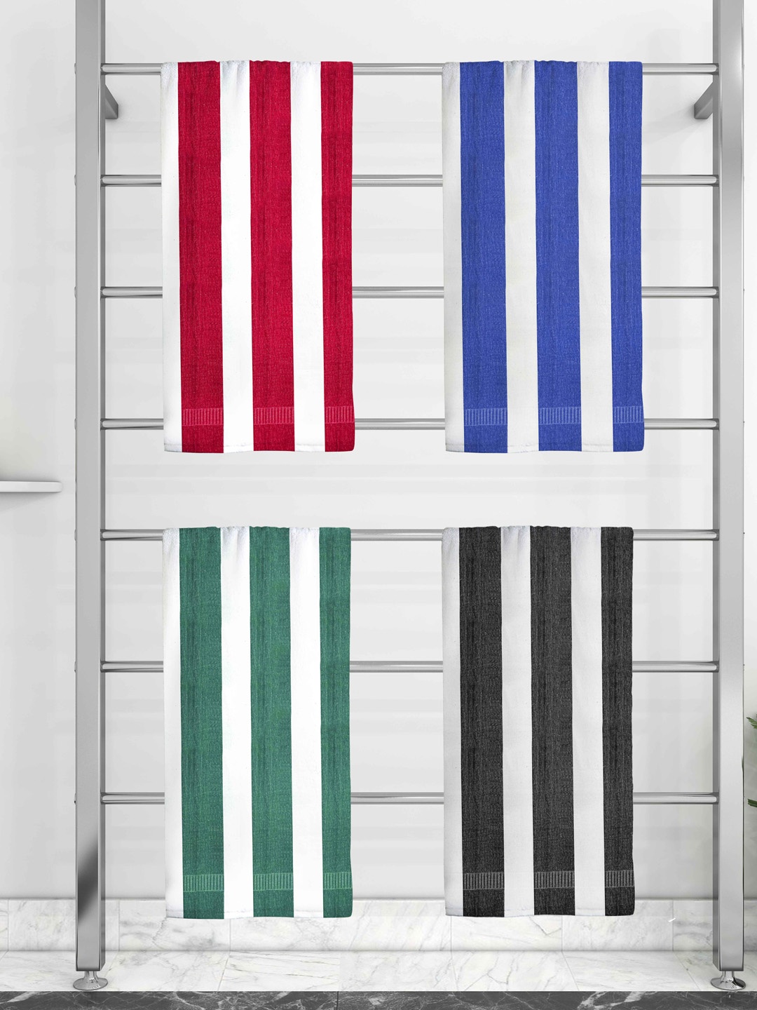 

Athom Trendz Set Of 4 Striped Pure Cotton 210 GSM Bath Towel, White
