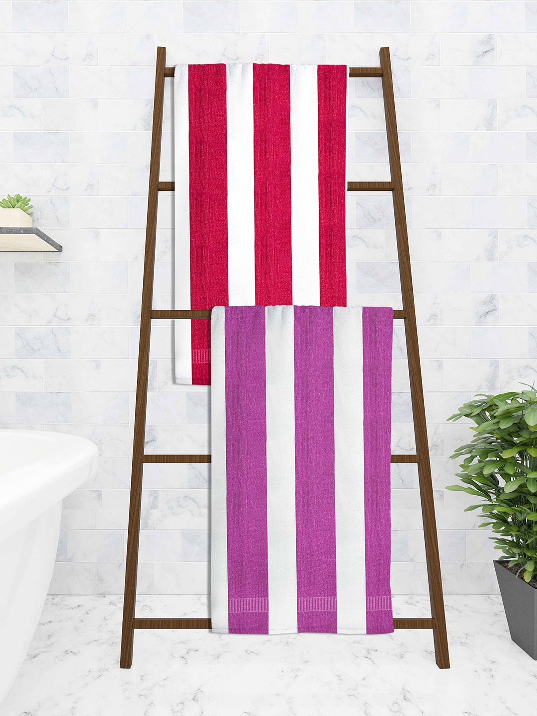 

Athom Trendz Set Of 2 Striped Pure Cotton 210 GSM Bath Towel, White