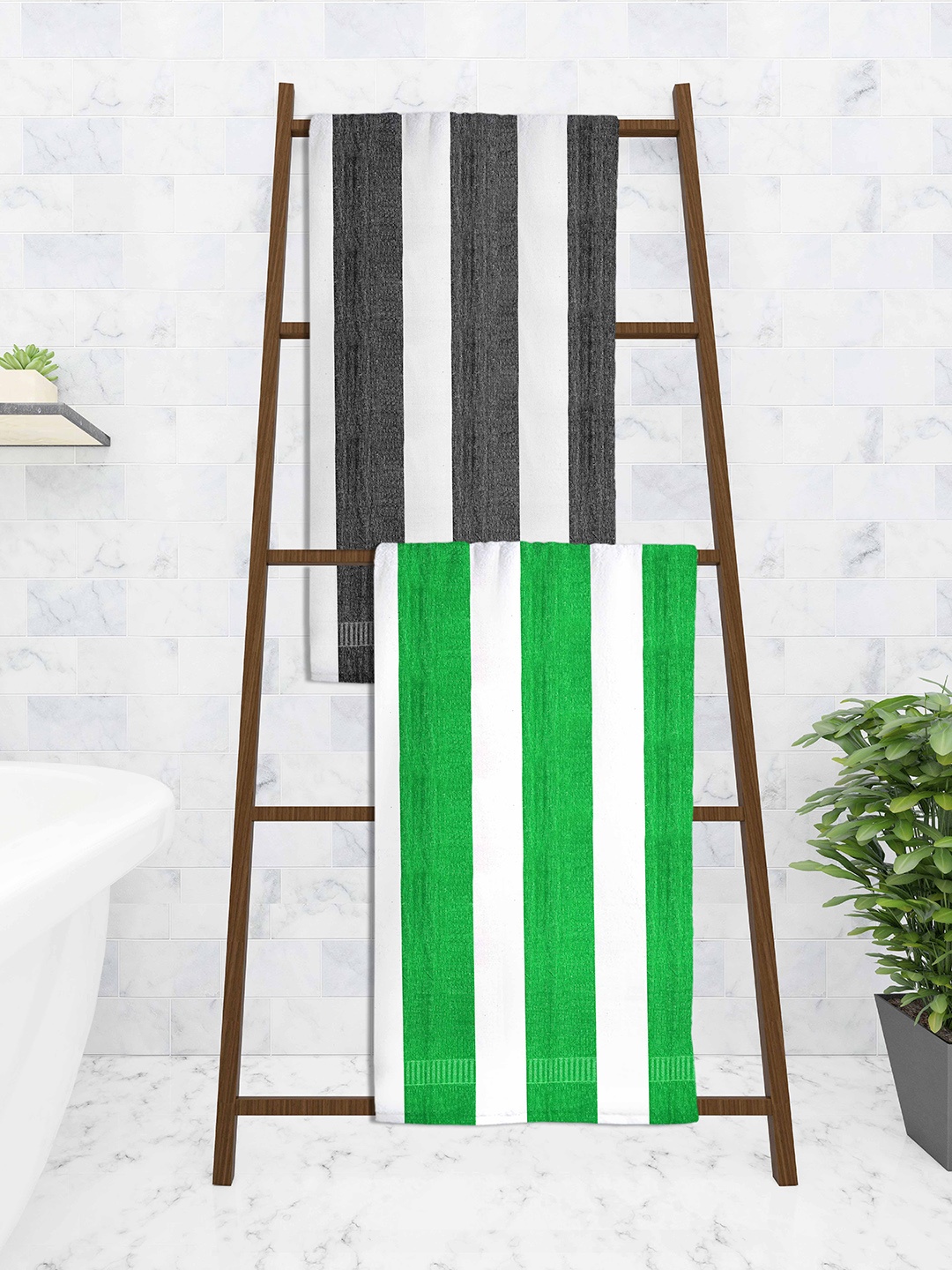 

Athom Trendz Set Of 2 Striped 210 GSM Pure Cotton Bath Towels, White