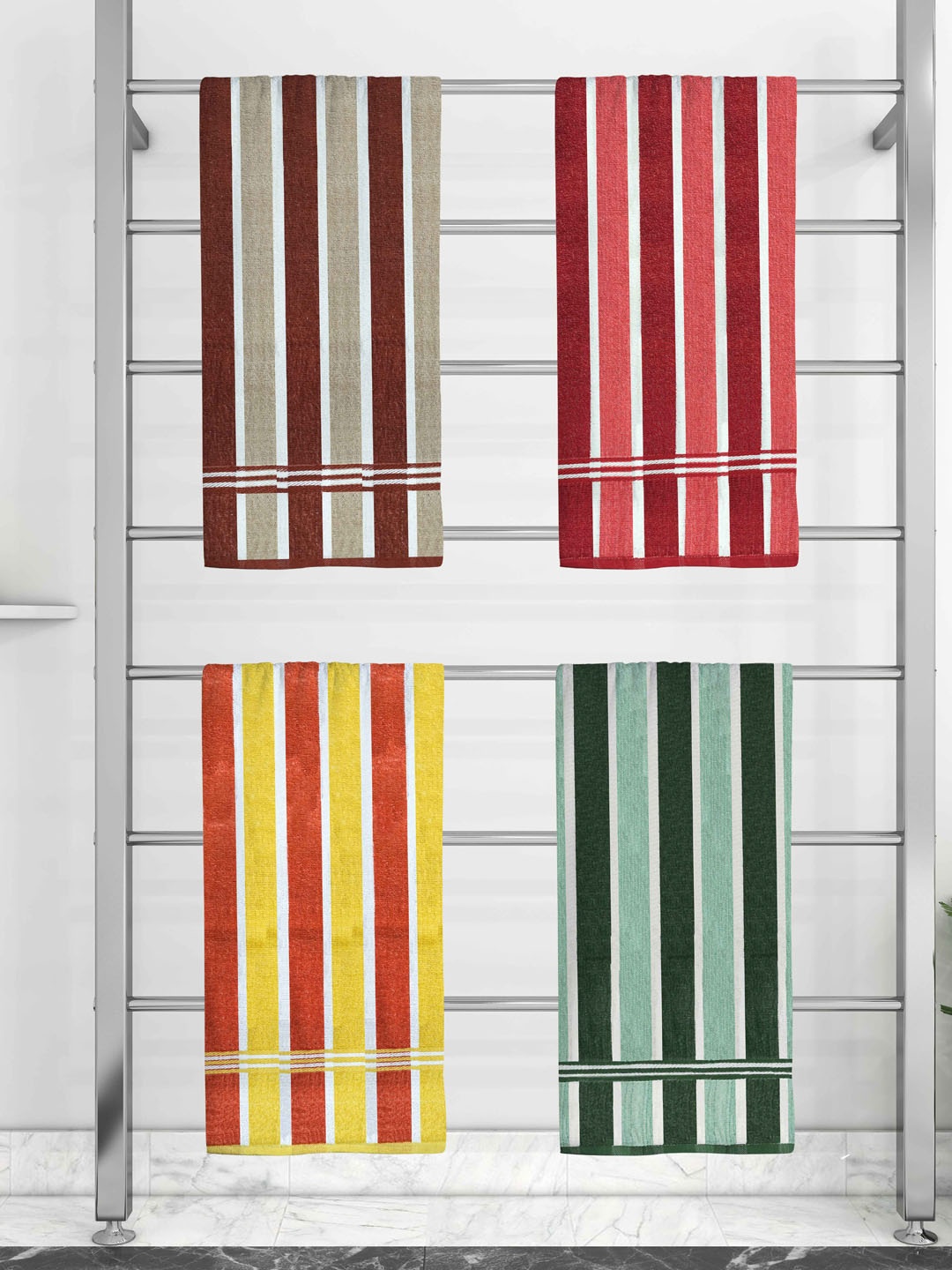 

Athom Trendz Set Of 3 Striped 210 GSM Pure Cotton Bath Towels, Red