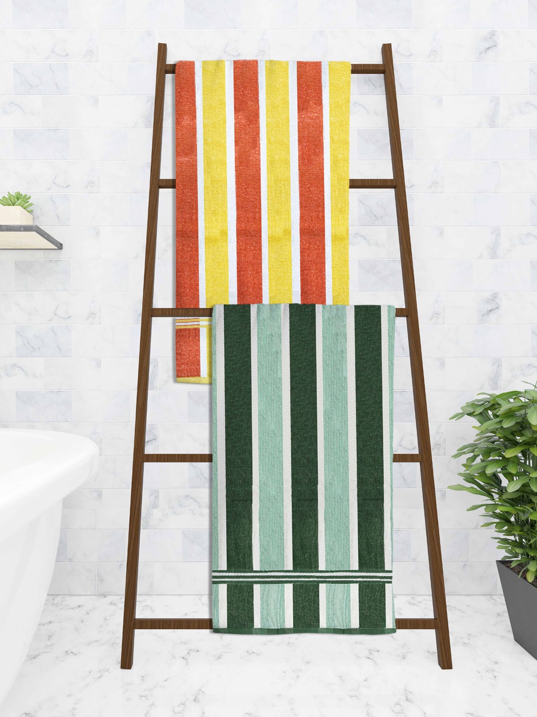 

Athom Trendz Set Of 2 Striped 210 GSM Pure Cotton Bath Towels, Yellow