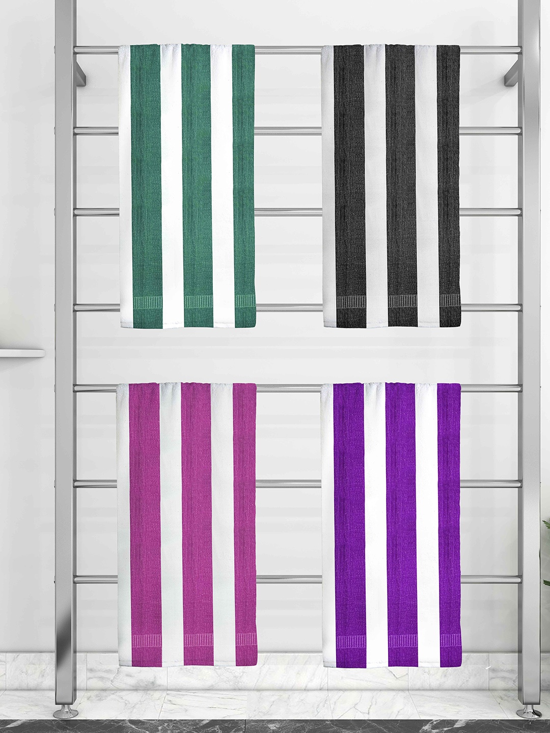 

Athom Trendz Set Of 4 Striped 210 GSM Pure Cotton Bath Towels, Purple