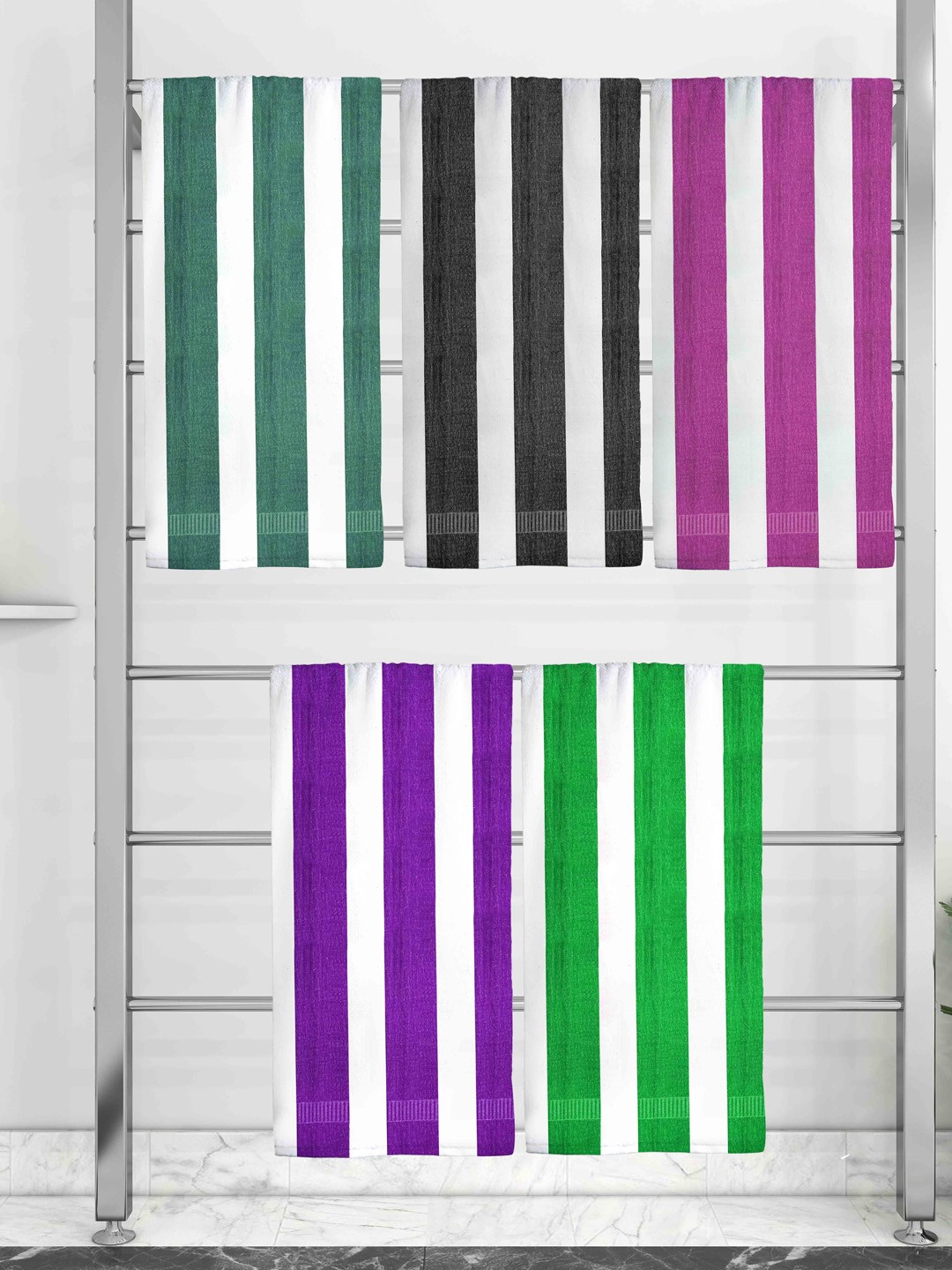 

Athom Trendz Set Of 5 Striped Pure Cotton 210 GSM Bath Towel, White