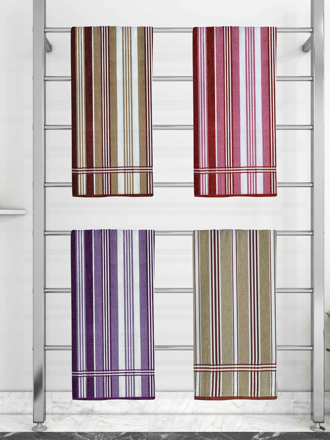 

Athom Trendz Set Of 3 Multi-Colored Striped Printed 210GSM Pure Cotton Bath Towels