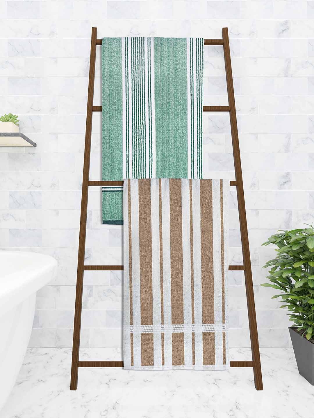 

Athom Trendz Set Of 2 Striped 210 GSM Pure Cotton Bath Towels, White