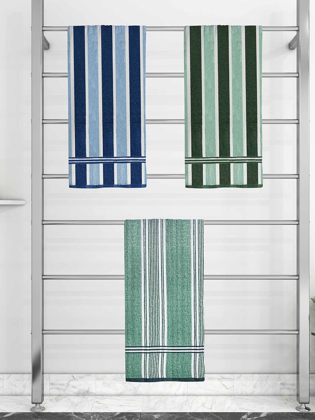 

Athom Trendz Set Of 3 Striped Pure Cotton 210 GSM Bath Towel, White