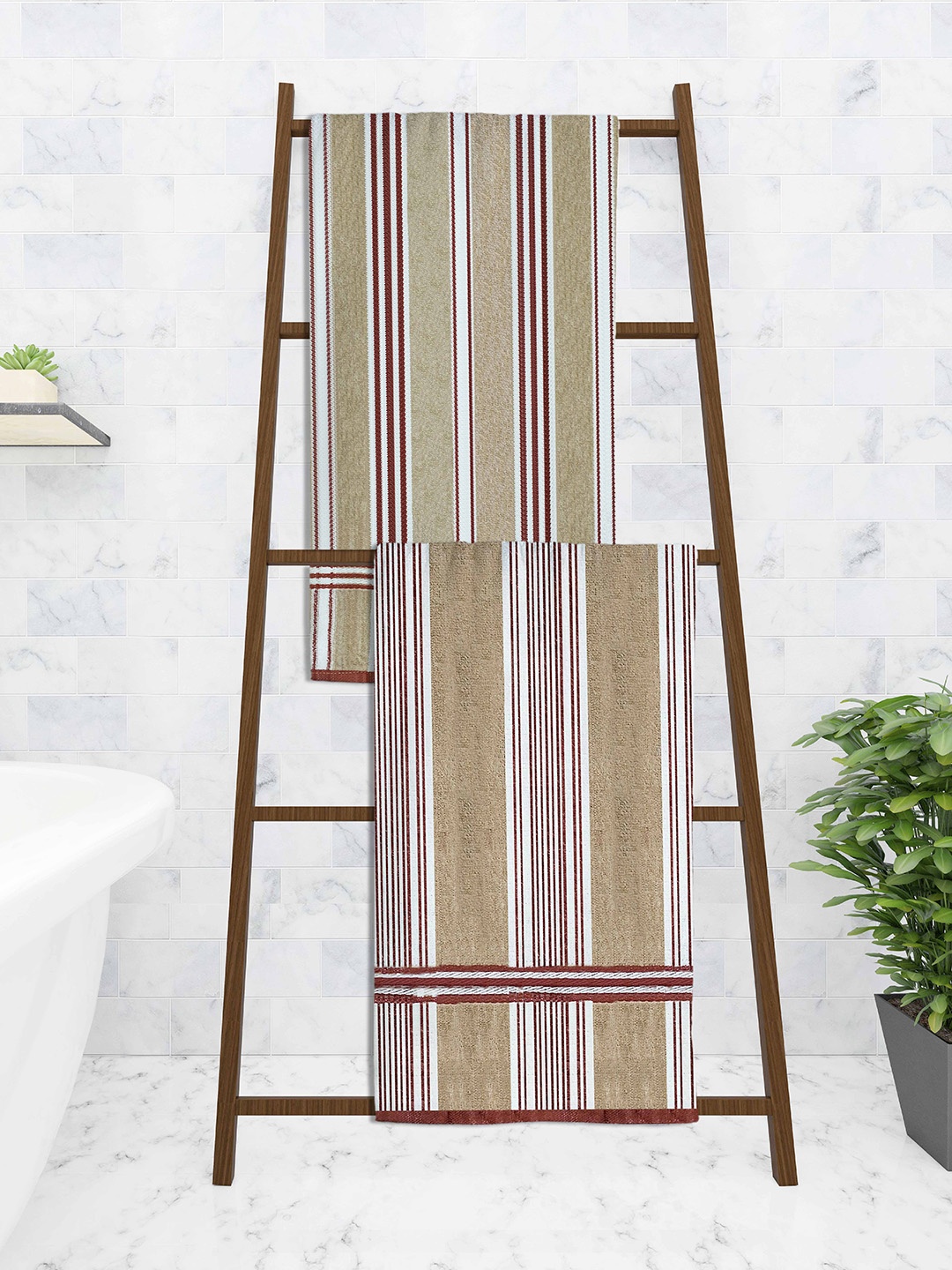 

Athom Trendz Set Of 2 Striped 210 GSM Pure Cotton Bath Towels, Multi