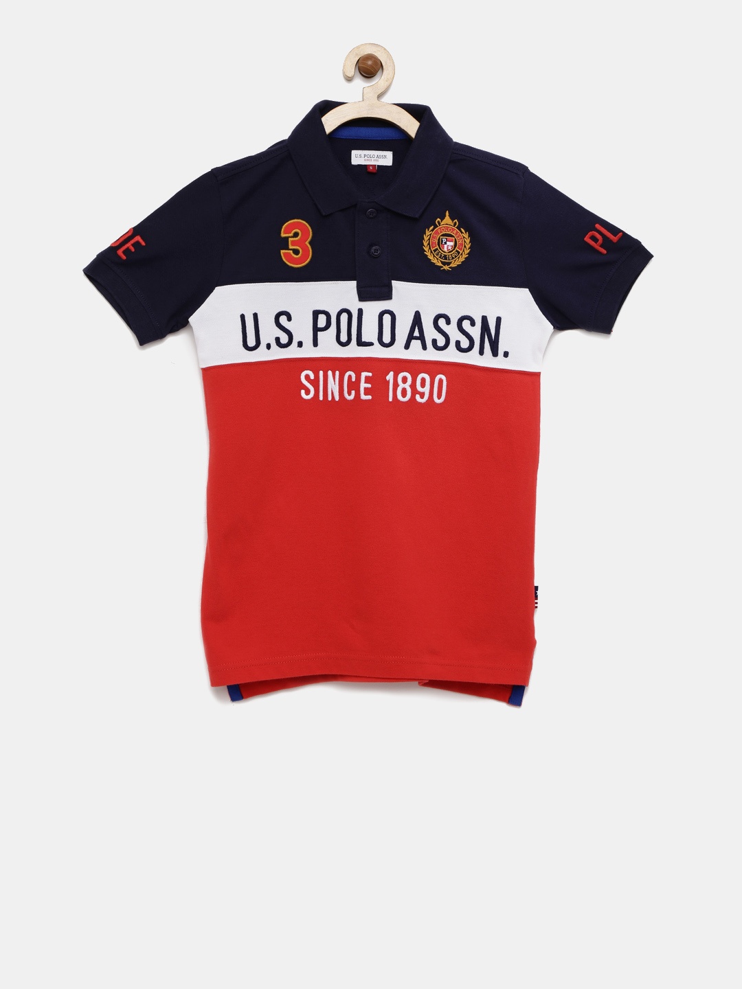 

U.S. Polo Assn. Kids Boys Navy Blue Striped Polo Pure Cotton T-shirt