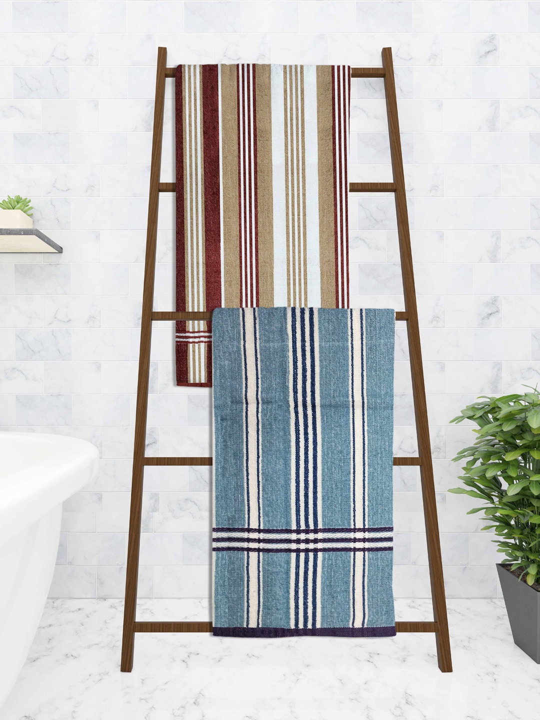 

Athom Trendz Set Of 2 Striped 210 GSM Pure Cotton Bath Towels, Brown