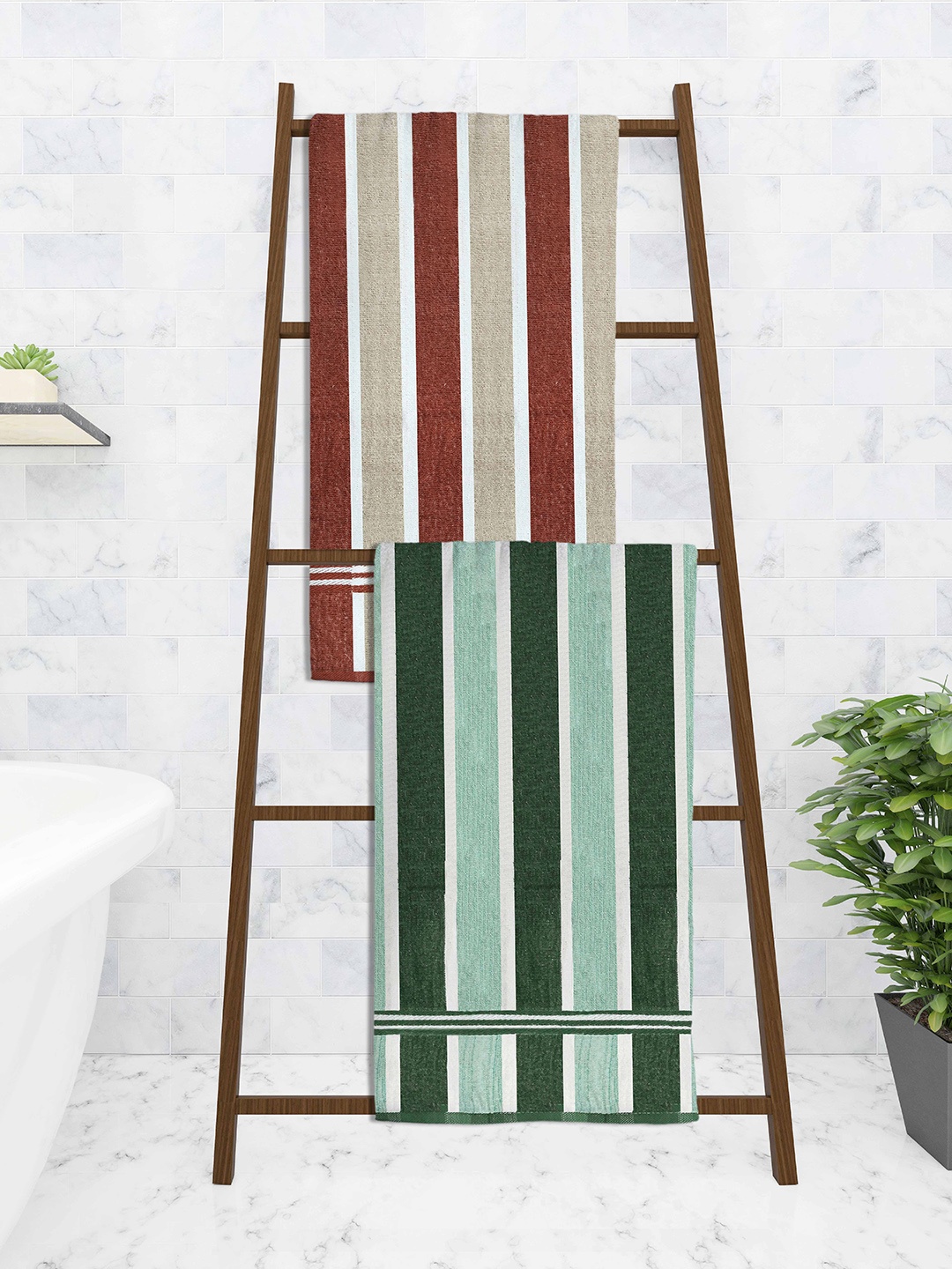 

Athom Trendz Set Of 2 Striped Pure Cotton 210 GSM Bath Towel, White