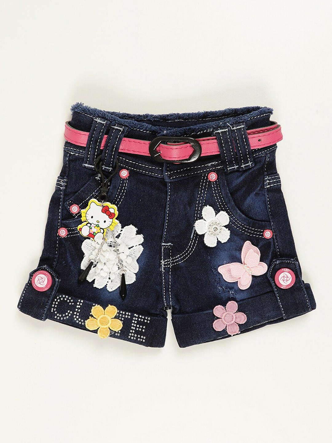 

V2 Value & Variety Girls Blue Floral Printed Denim Shorts