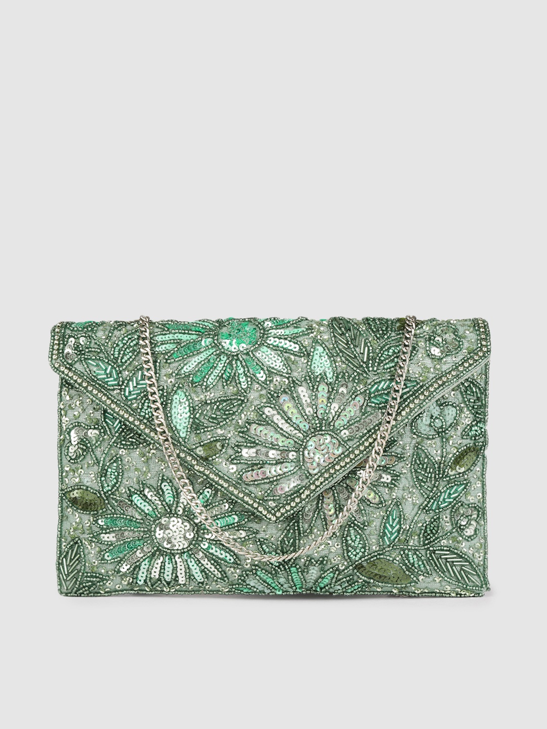 

Accessorize London Women Beaded Tara Party Envelope Clutch, Green