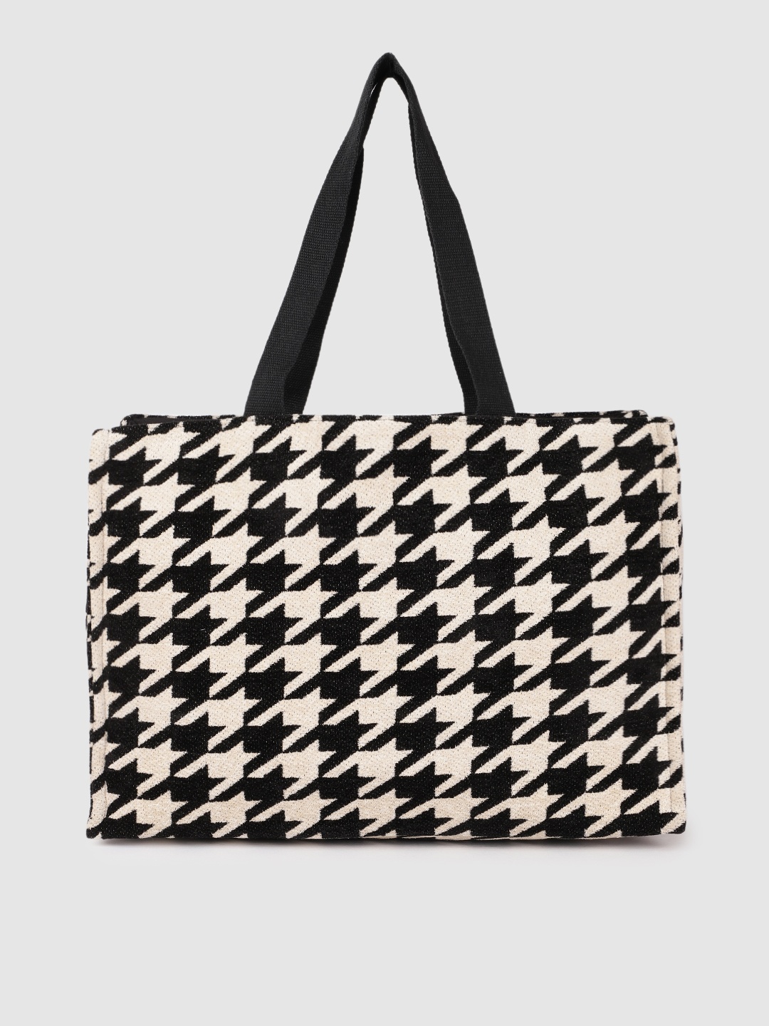

Accessorize Off-White & Black Self Design Shopper Tote Bag