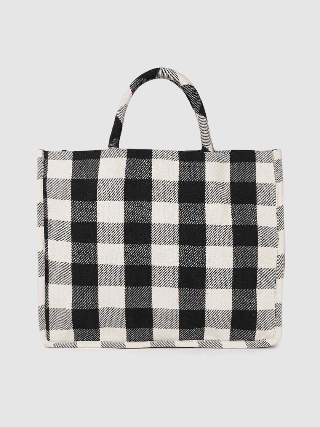 

Accessorize Off-White & Black Checked Shopper Tote Bag