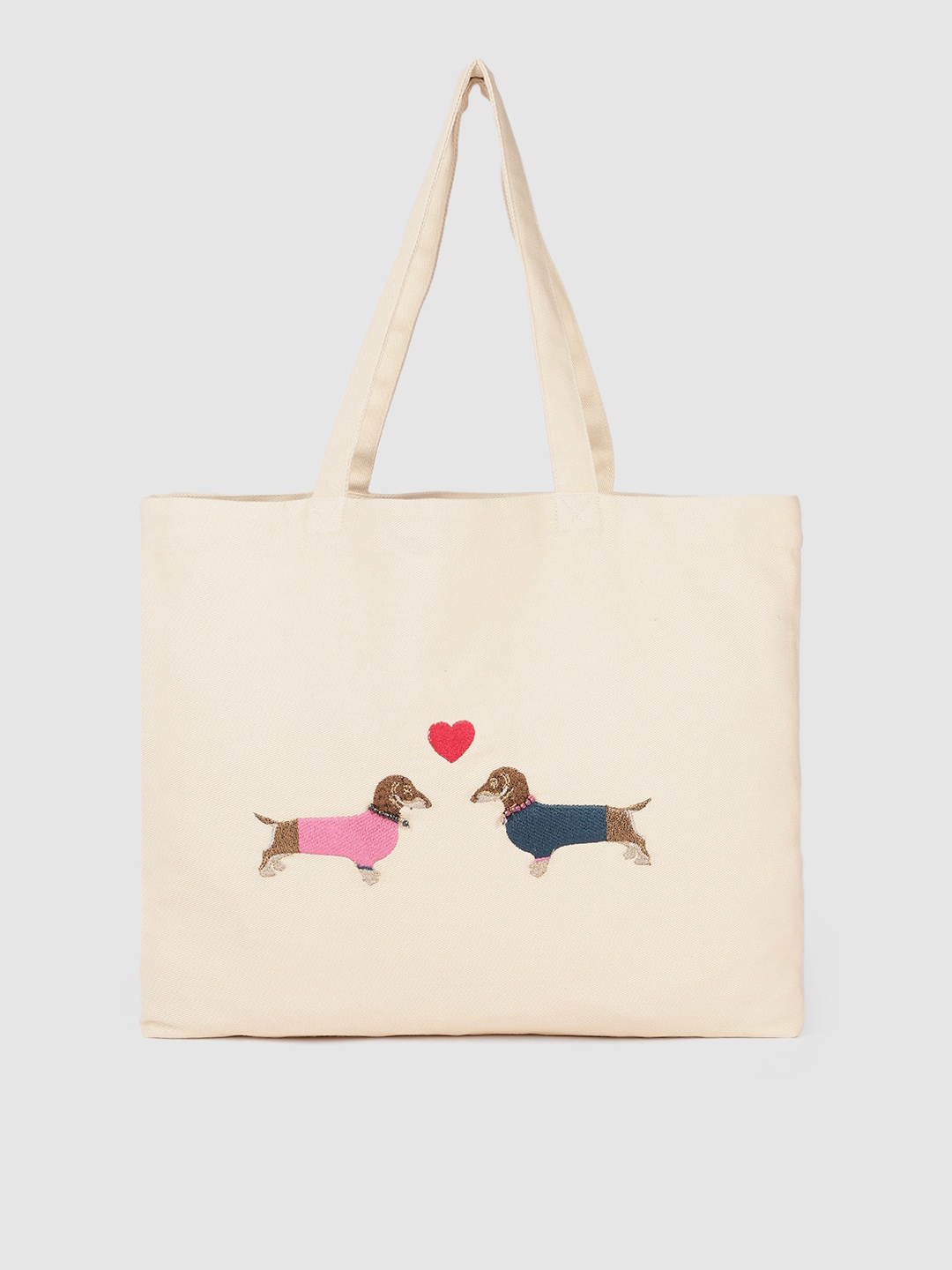 

Accessorize Cream-Coloured Embroidered and Embellished Cotton Shopper Tote Bag