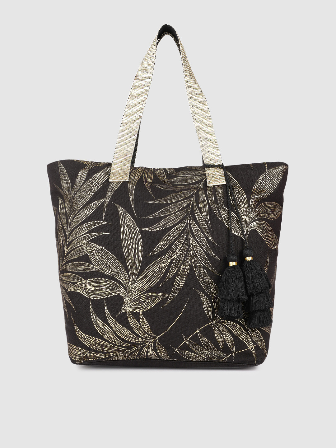 

Accessorize Women Black Floral Printed Structured Oversized Tote Bag