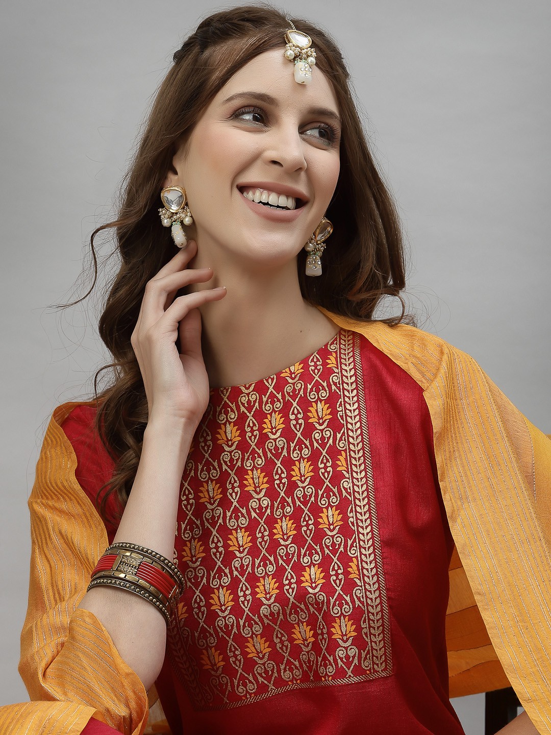 

SANISA Women Pink Ethnic Motifs Silk Blend Kurta with Churidar & With Dupatta