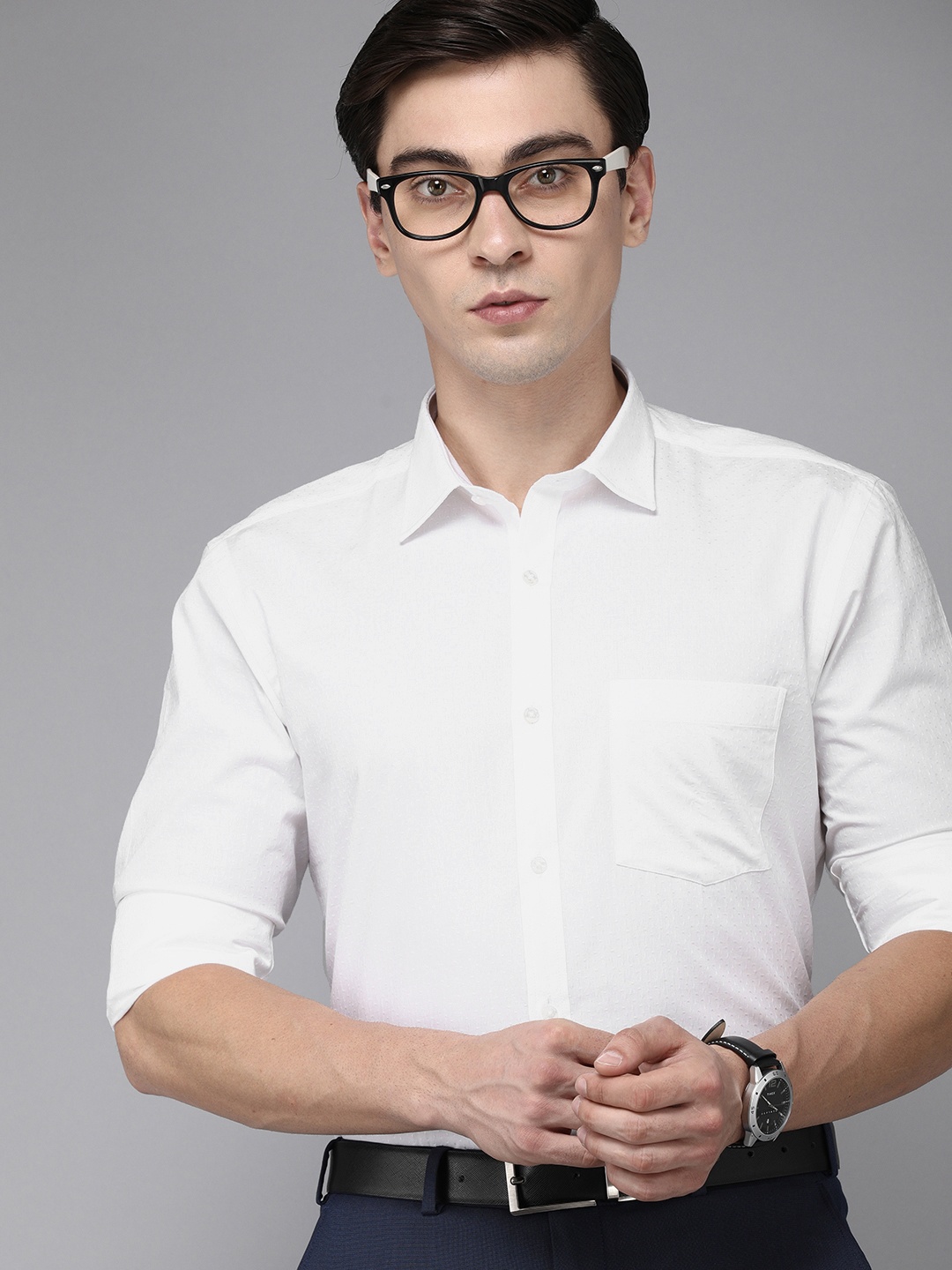 

Park Avenue Men White Self Design Slim Fit Pure Cotton Formal Shirt