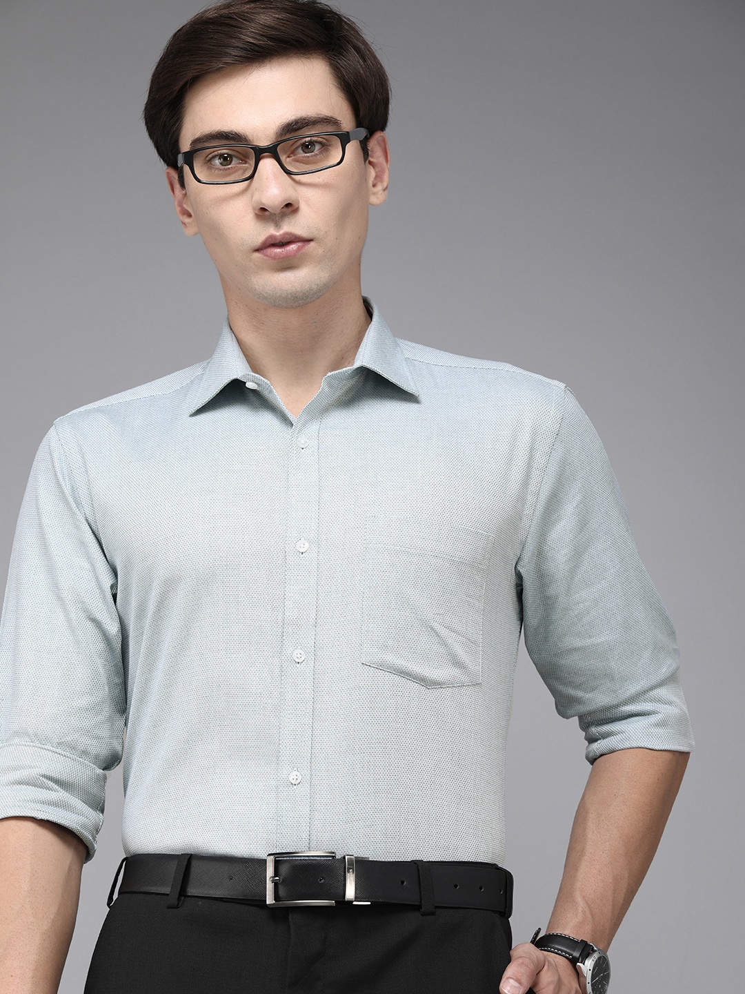 

Park Avenue Men Blue Textured Pure Cotton Slim Fit Formal Shirt