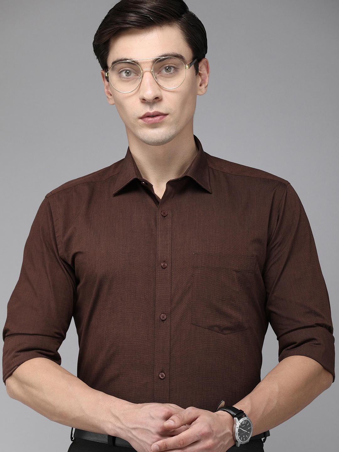 

Park Avenue Men Brown Solid Slim Fit Pure Cotton Formal Shirt