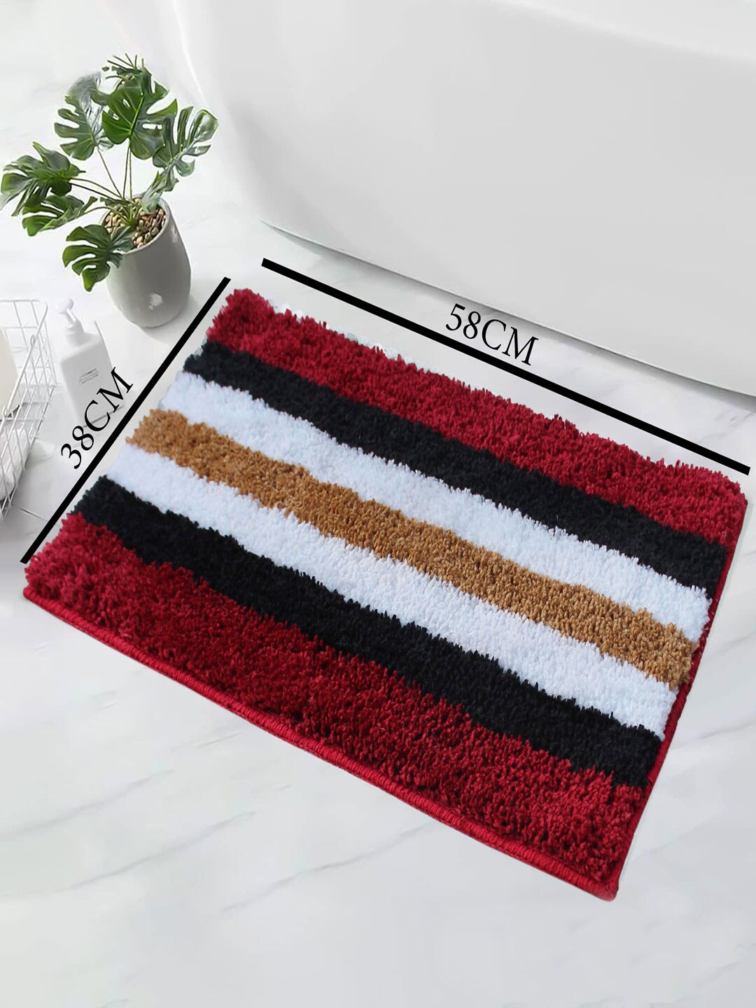 

LUXEHOME INTERNATIONAL Maroon Striped Anti Skid Turkey Bath Mat