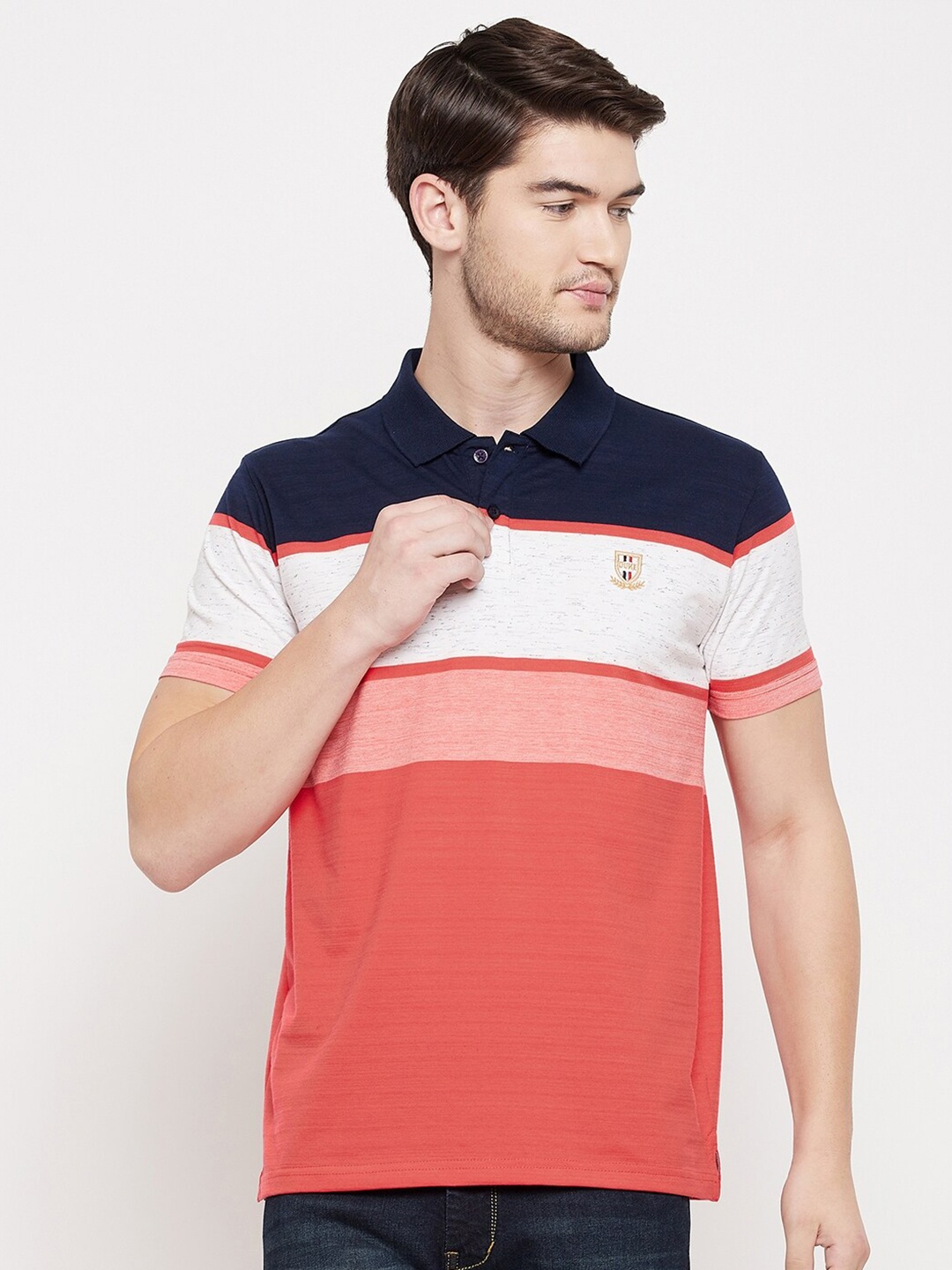 

Duke Men Blue Colourblocked Polo Collar Slim Fit T-shirt
