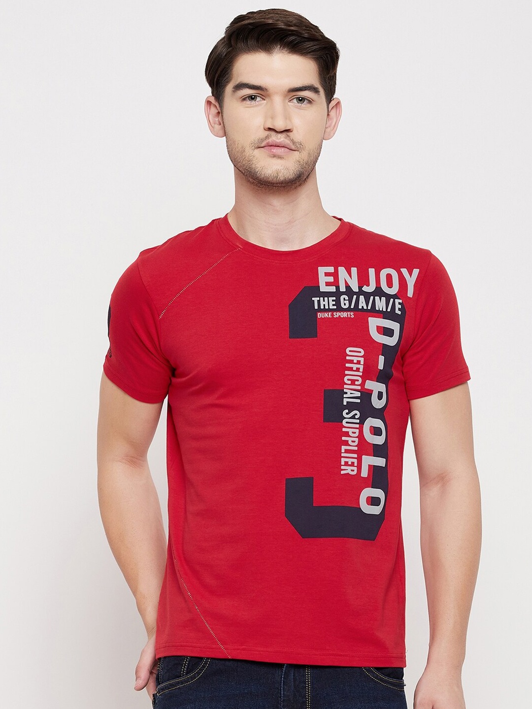 

Duke Men Red Typography Printed T-shirt