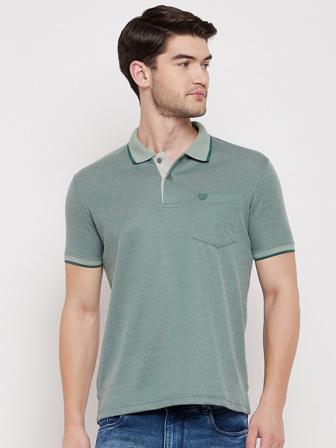

Duke Men Green Polo Collar T-shirt