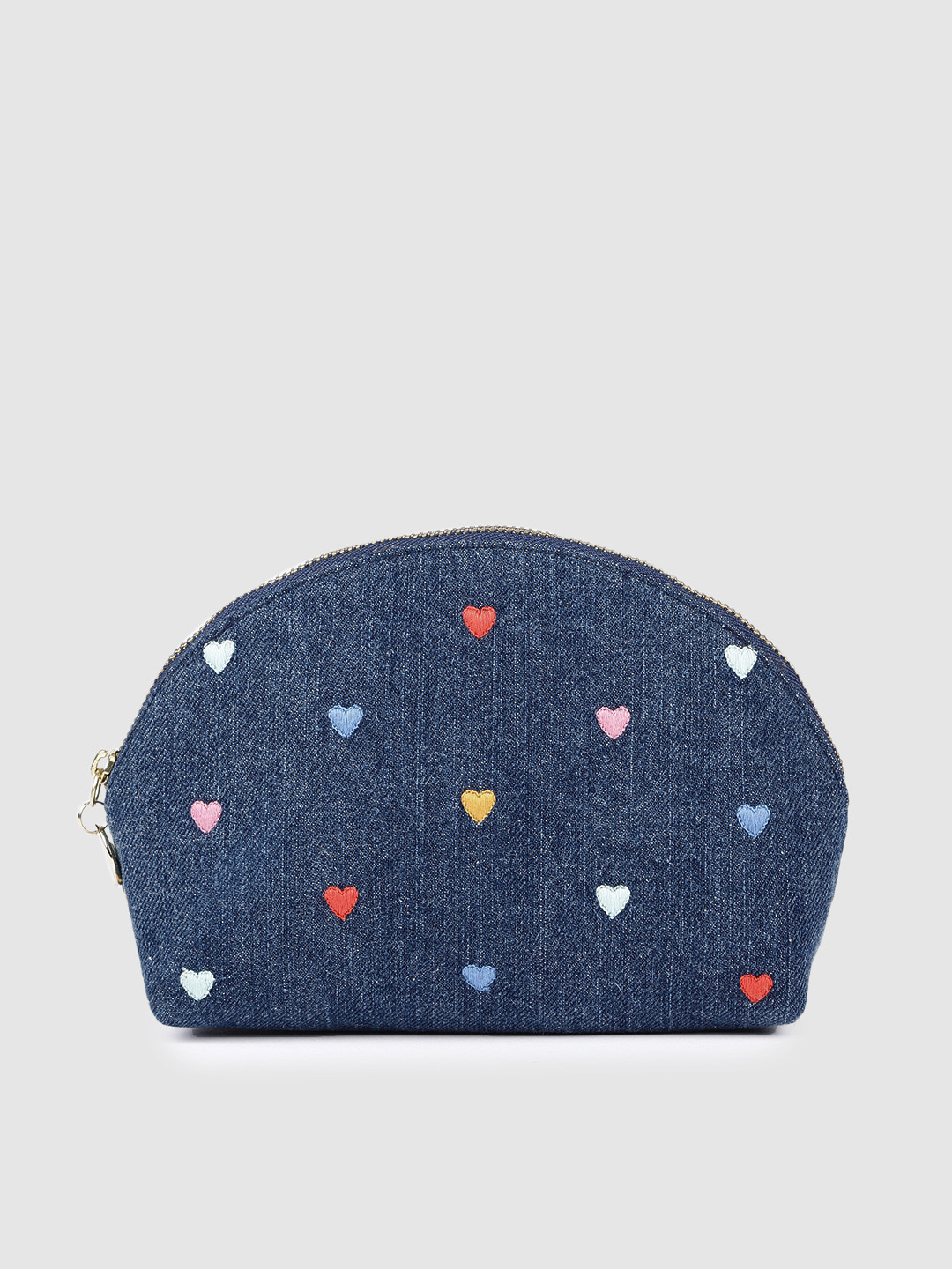 

Accessorize Blue Embroidered Denim Heart Make Up Bag