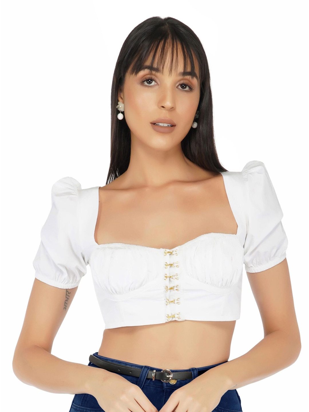 

THE CLOTHING FACTORY White Sweetheart Neck Crop Top
