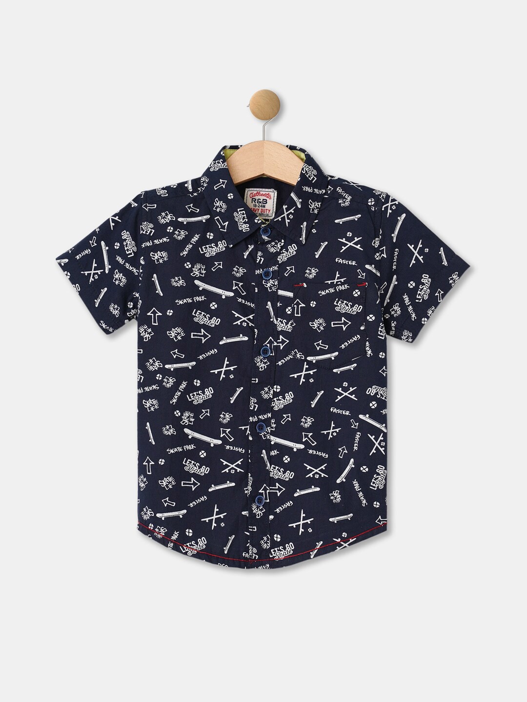 

R&B Boys Navy Blue Floral Printed Casual Shirt