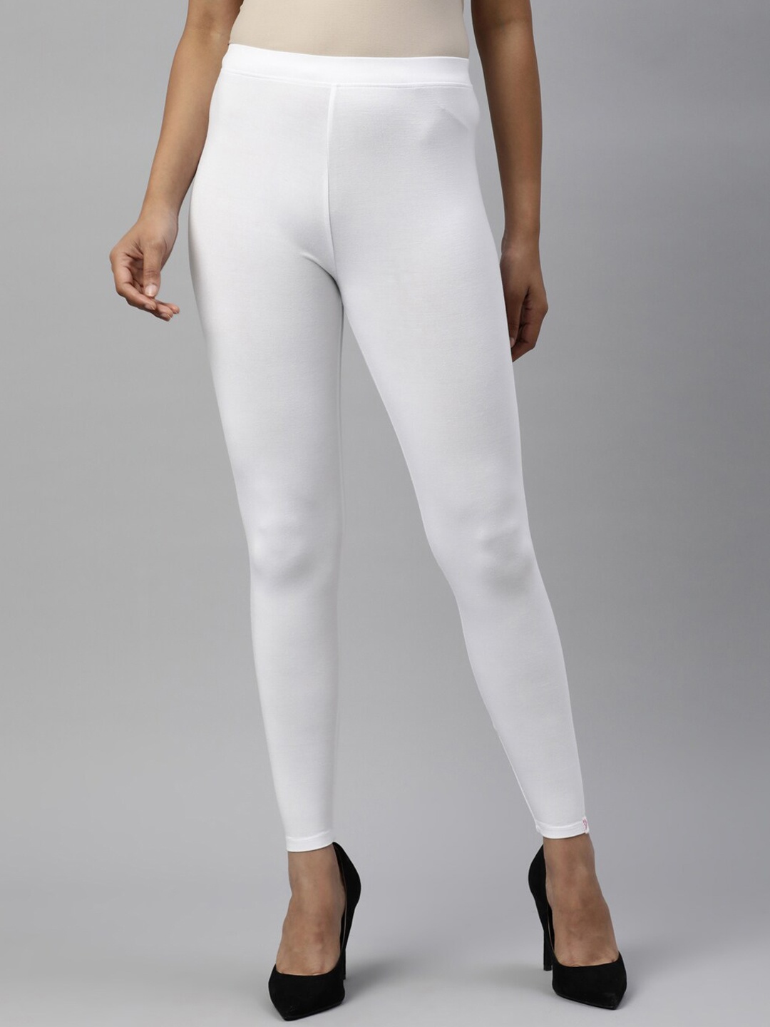 

TWIN BIRDS Women Solid Super Stretch Bamboo Cotton Ankle Length Leggings, White