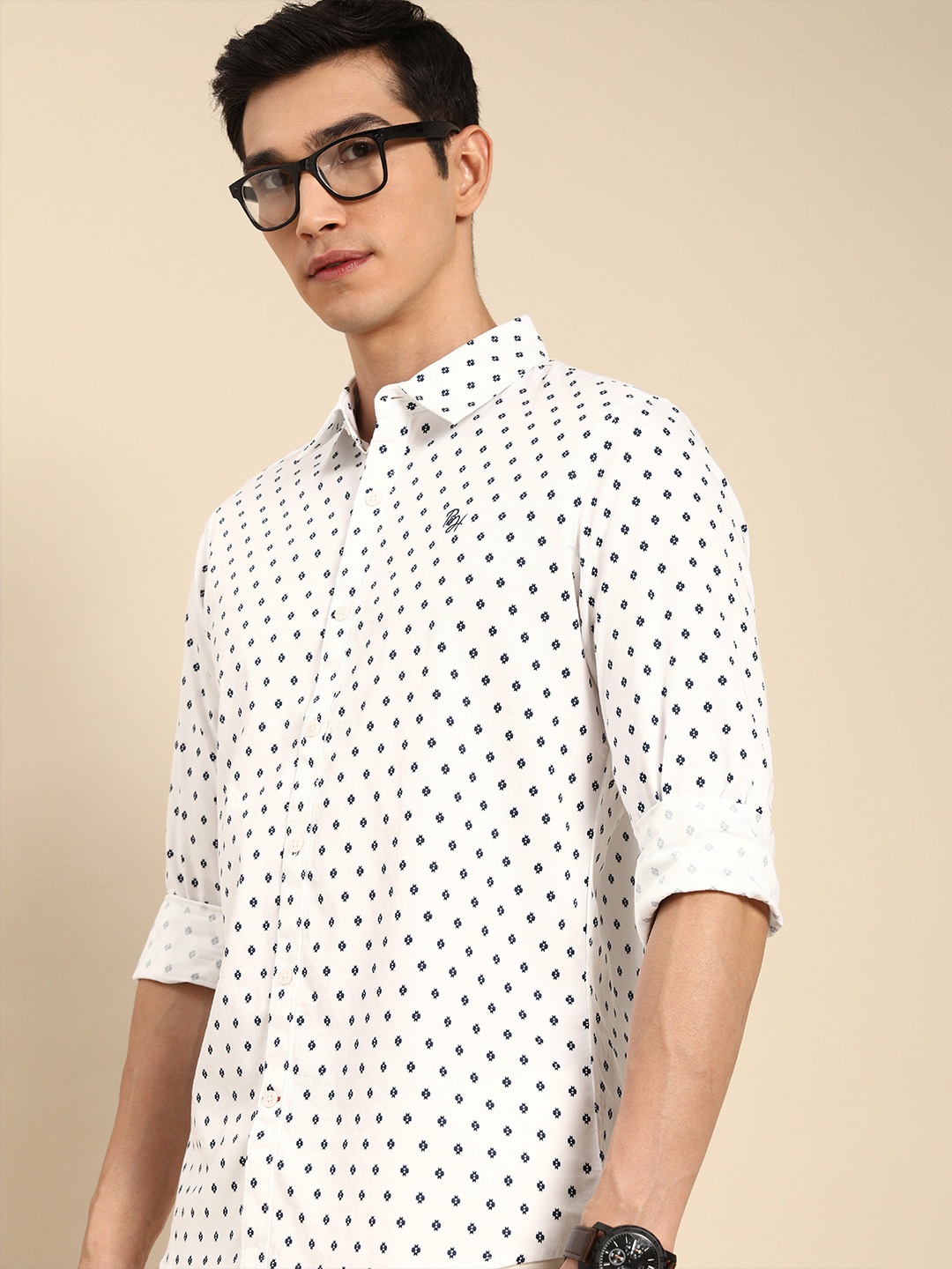 

Being Human Men White & Navy Blue Slim Fit Printed Casual Shirt