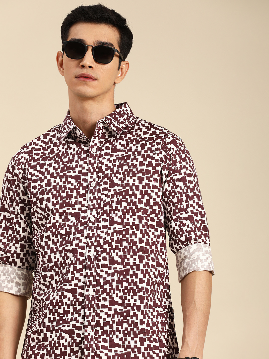 

Being Human Men Brown & White Slim Fit Printed Casual Shirt