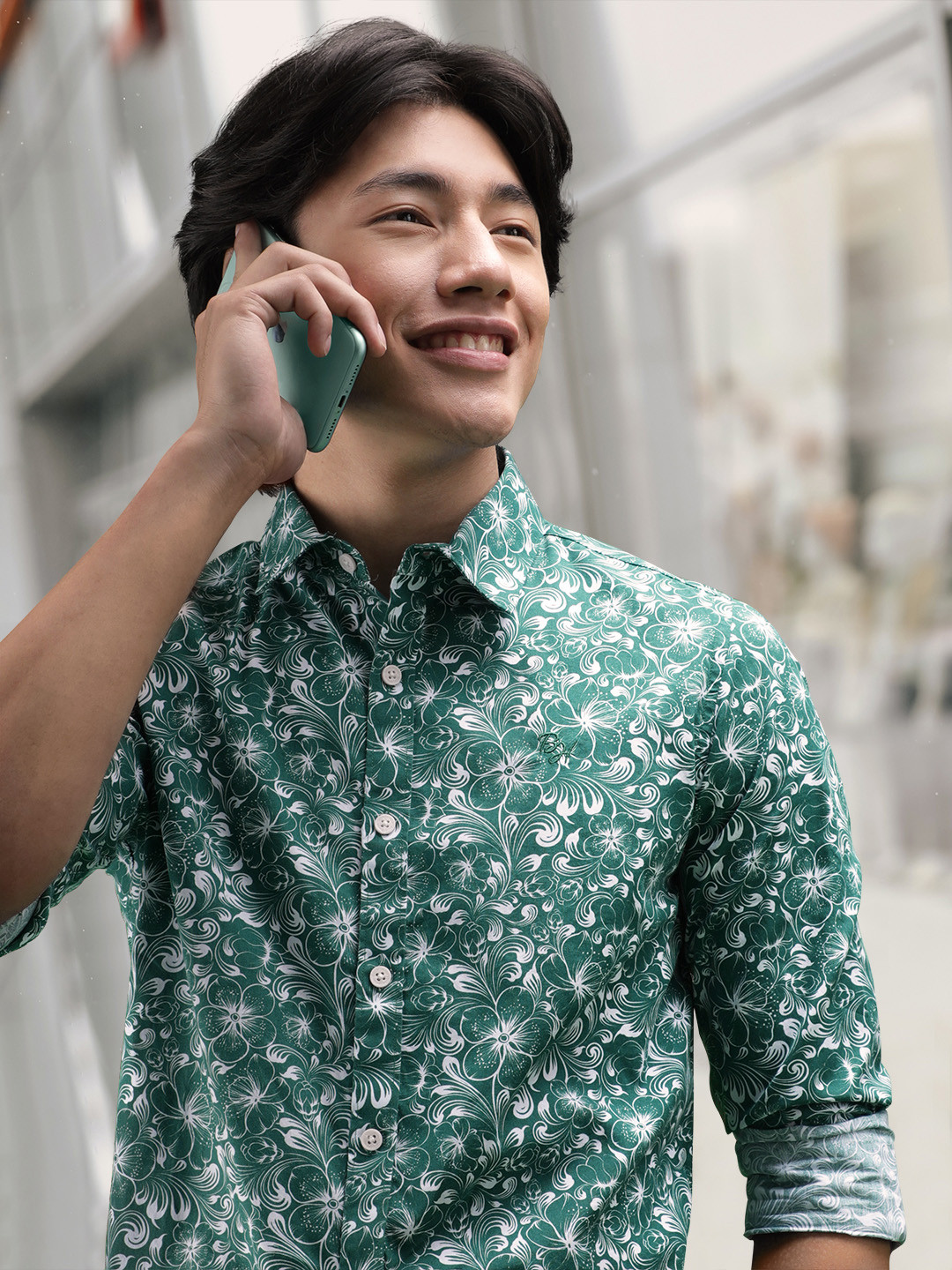 

Being Human Men Green And White Slim Fit Floral Printed Pure Cotton Casual Shirt