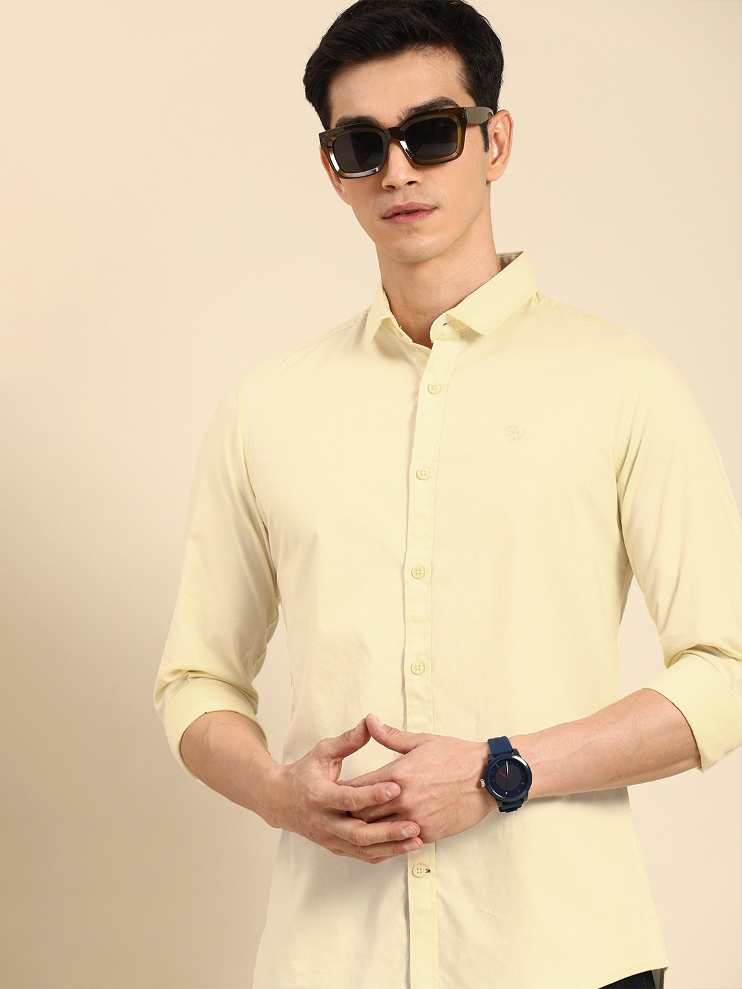 

Being Human Men Yellow Solid Slim Fit Casual Shirt