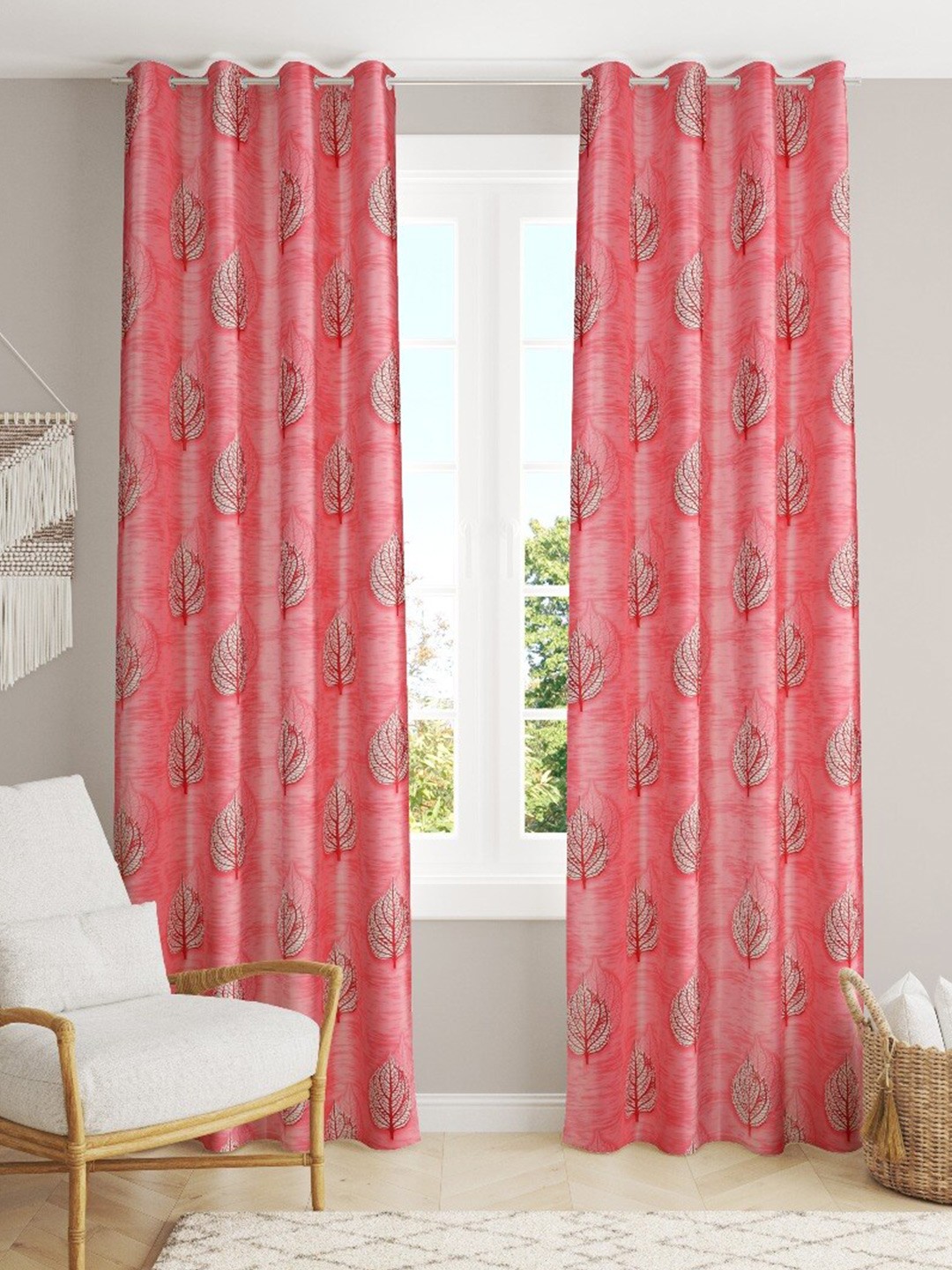

MULTITEX Maroon & White Set of 2 Floral Door Curtain