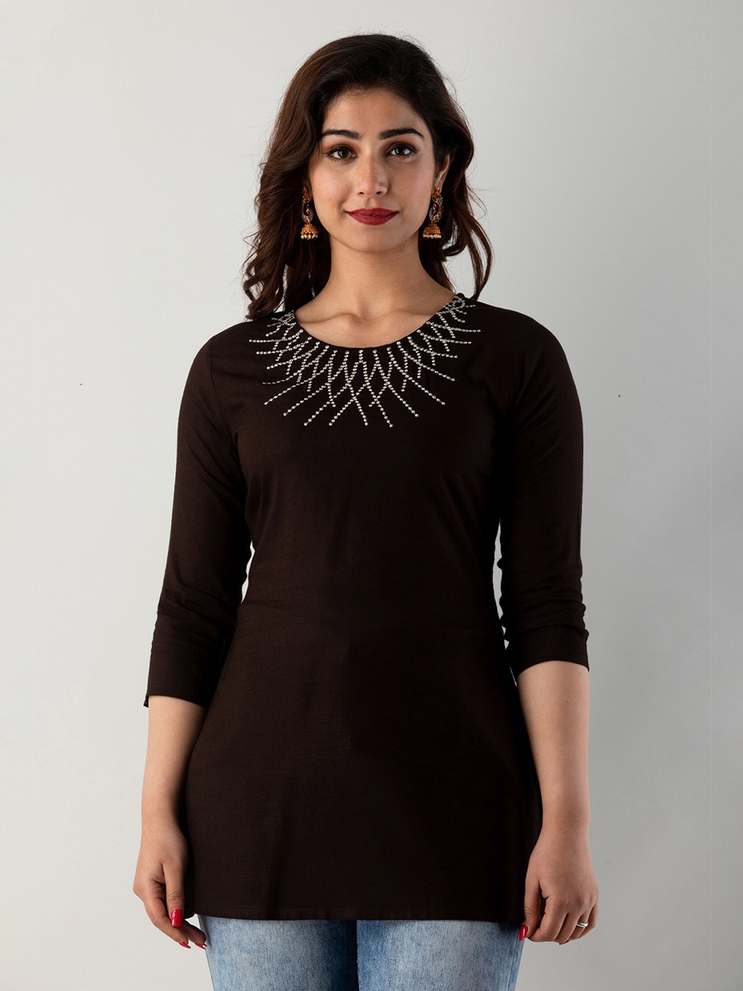 

CKM Brown & Silver Embroidered Top