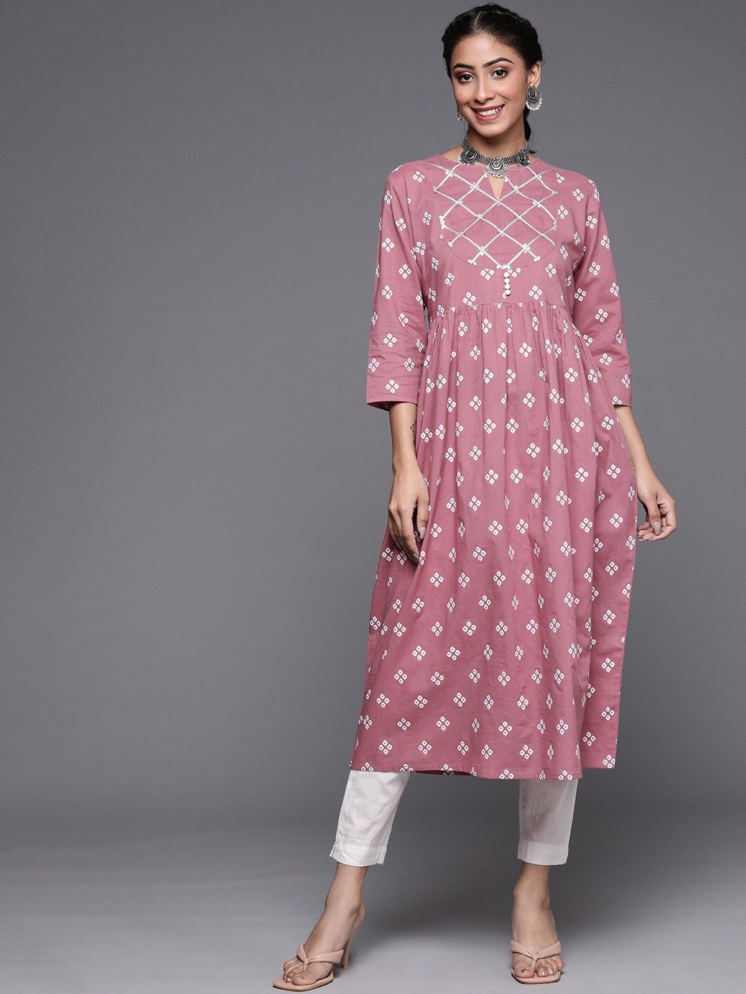 

Varanga Women Mauve & old rose Geometric Printed Pastels Kurta