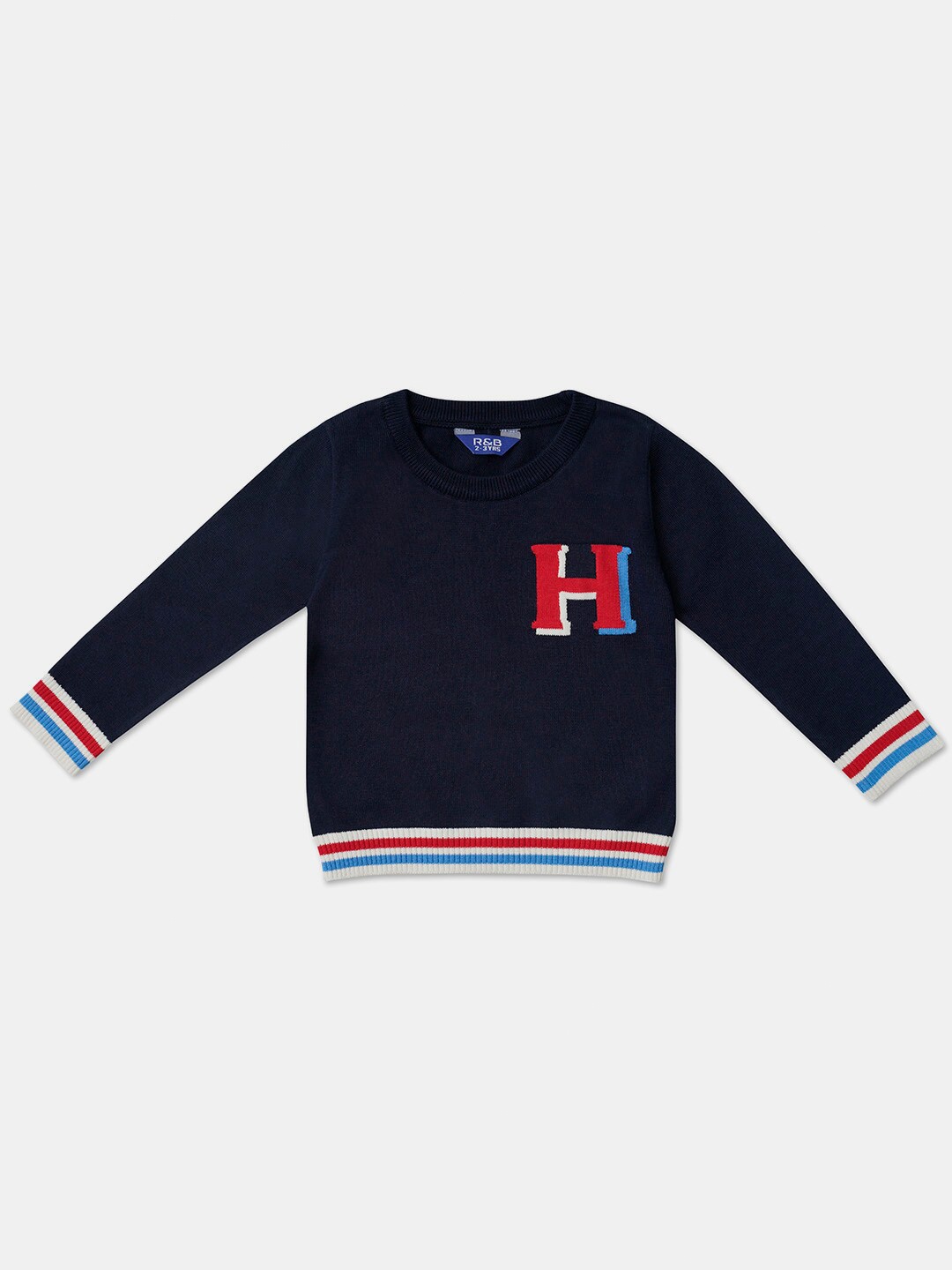 R&B Boys Blue & Red Typography Printed Pullover