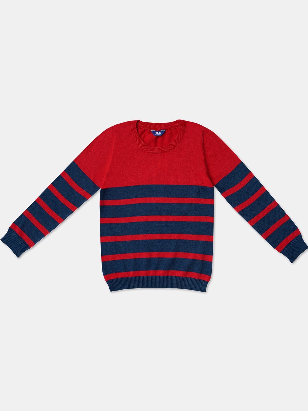 

R&B Boys Red & Blue Striped Printed Pullover