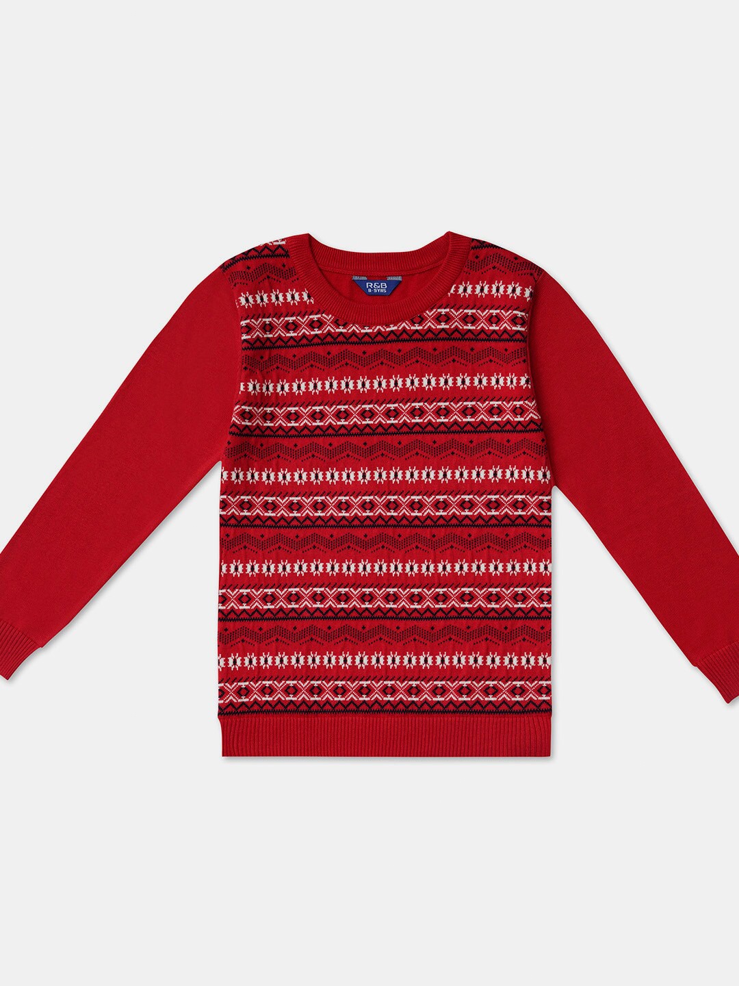 

R&B Boys Red & White Striped Printed Pullover