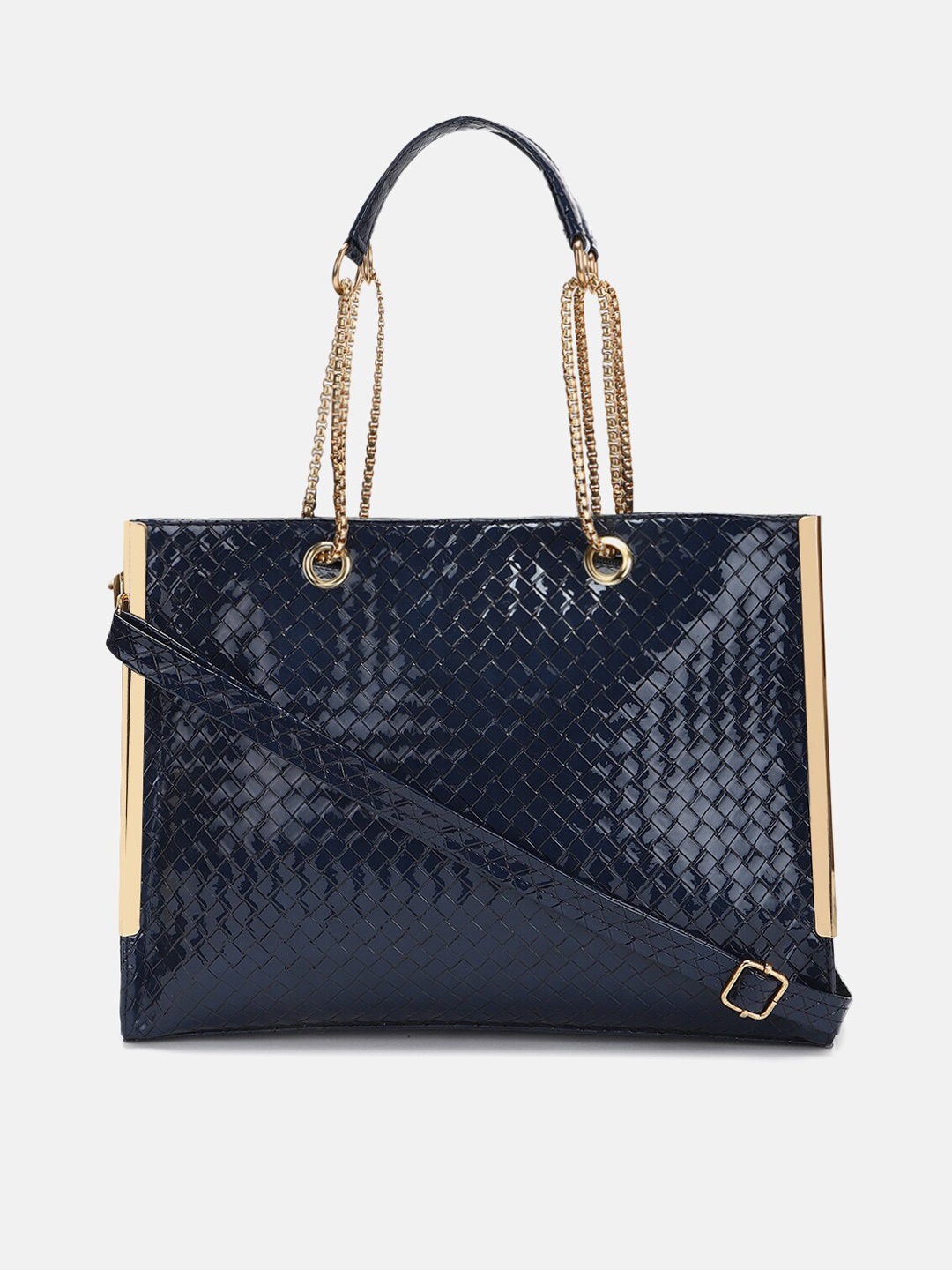 

FABBHUE Blue Textured PU Structured Handheld Bag with Quilted
