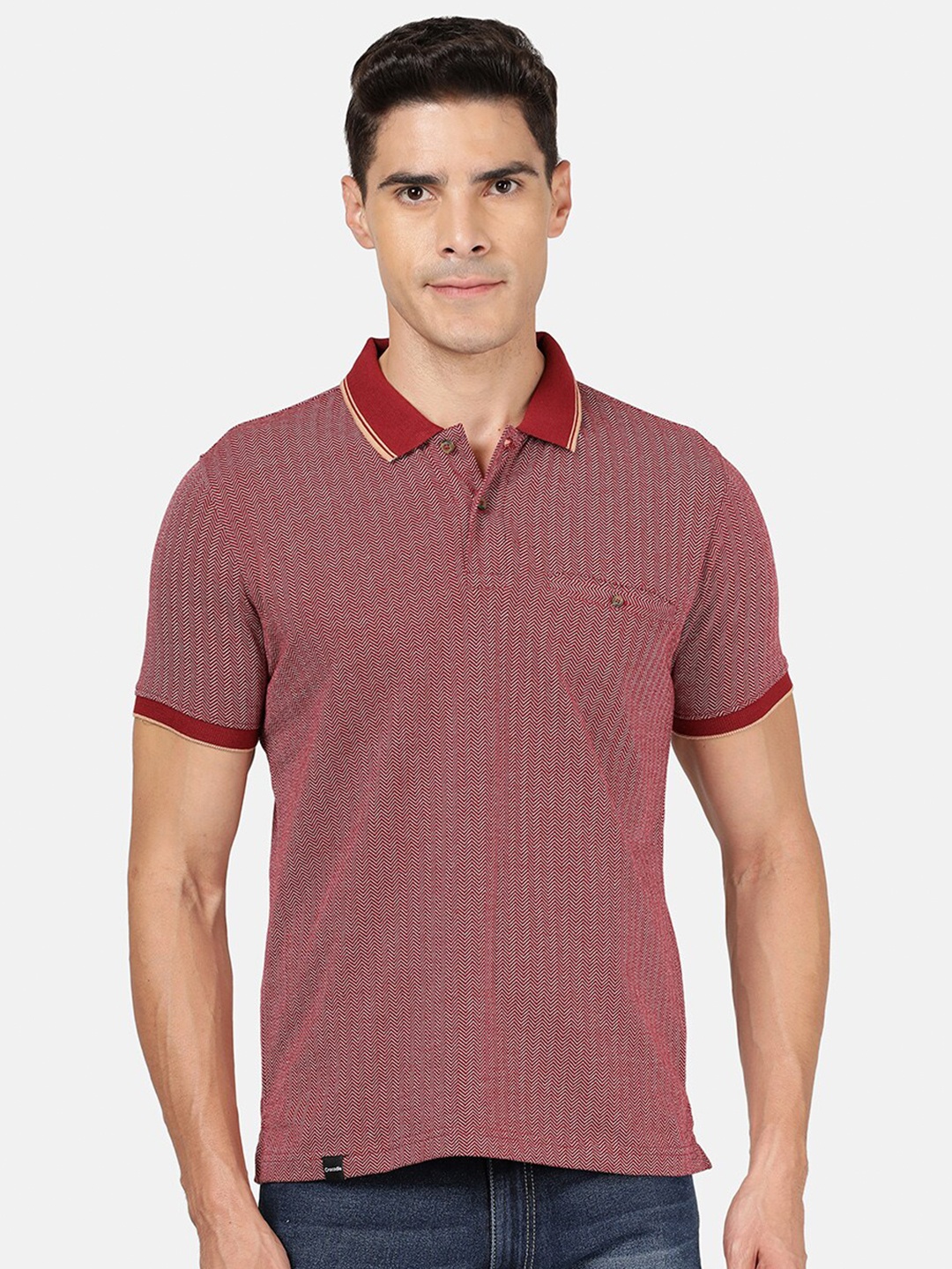 

Crocodile Men Maroon & rose taupe Polo Collar Slim Fit T-shirt