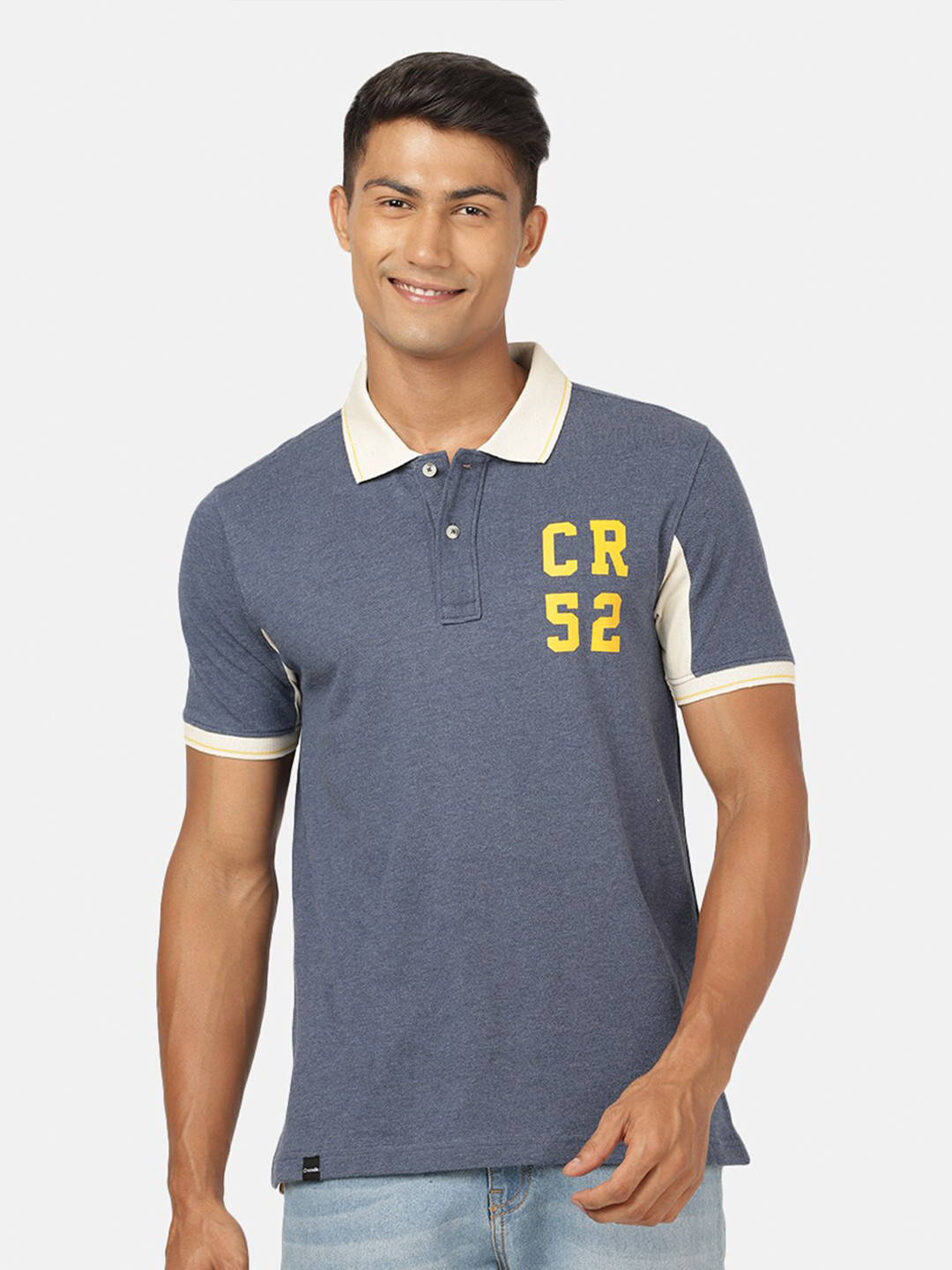 

Crocodile Men Blue Varsity Polo Collar Applique Slim Fit T-shirt