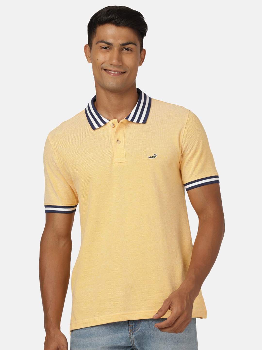 

Crocodile Men Yellow & garden glade Polo Collar Slim Fit T-shirt