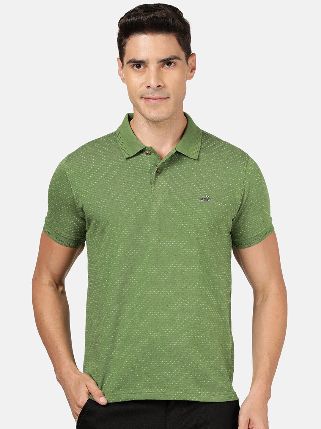 

Crocodile Men Green & gray green Polo Collar Slim Fit T-shirt