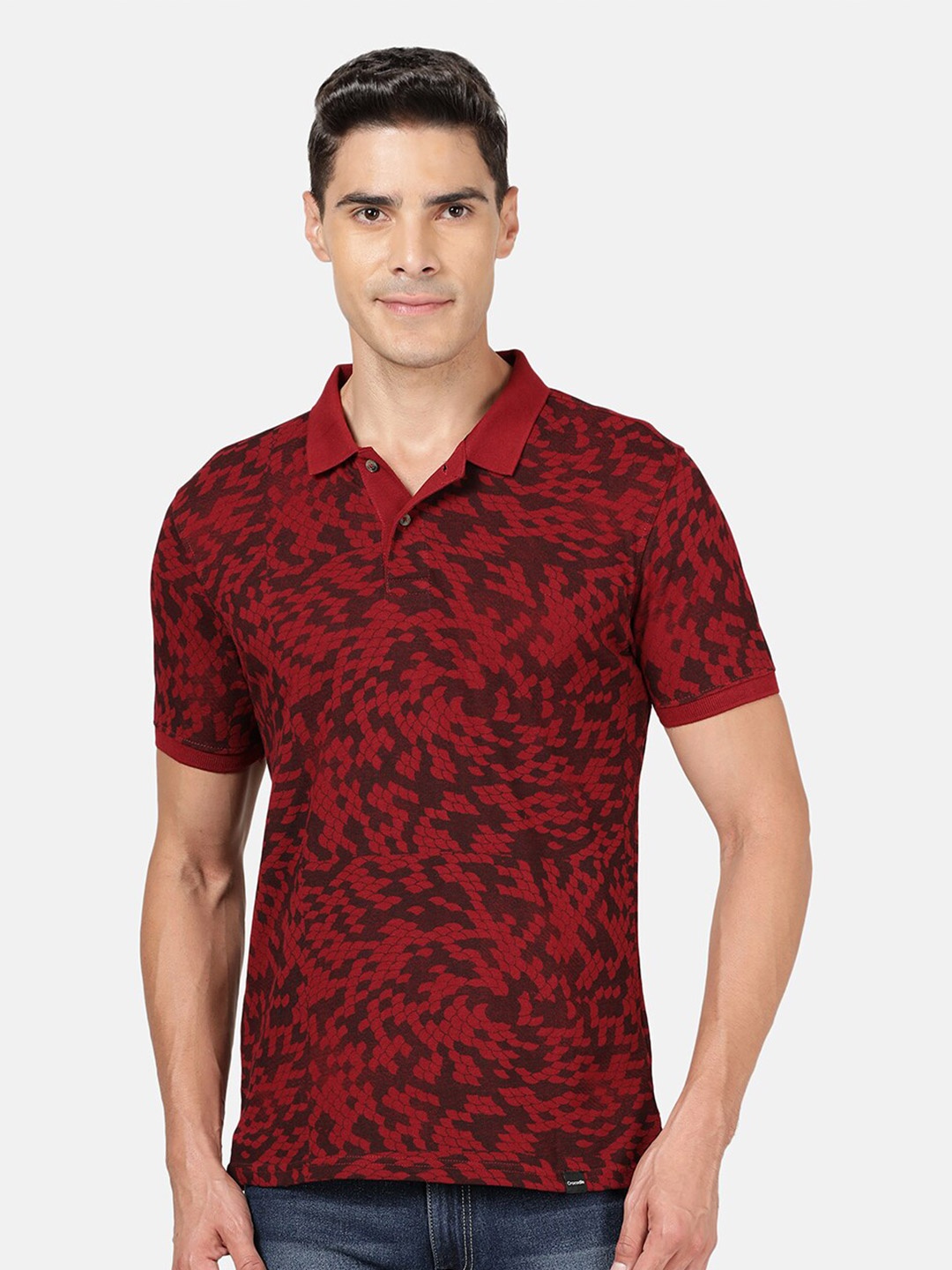 

Crocodile Men Maroon Printed Polo Collar Slim Fit T-shirt