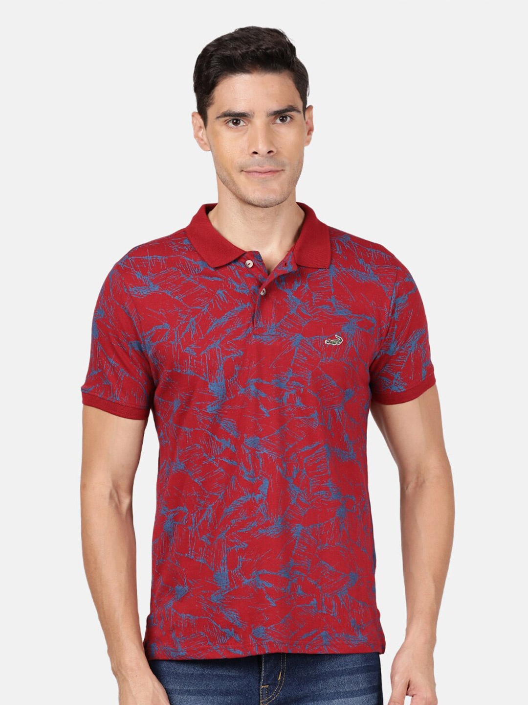 

Crocodile Men Maroon Typography Printed Polo Collar Slim Fit T-shirt